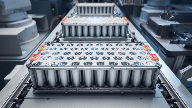 Lithium ion battery modules arranged on an automated production line